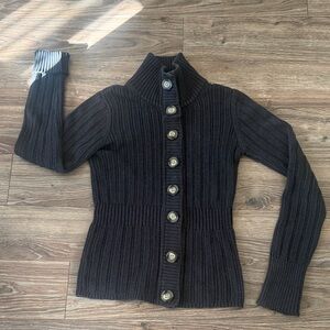 H&M Dark Grey Ribbed Button-Up Cardigan